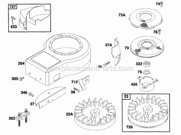 Blower Hsg FlywheelScreens Diagram and Parts List for 258702-0124-01  Briggs and Stratton Engine